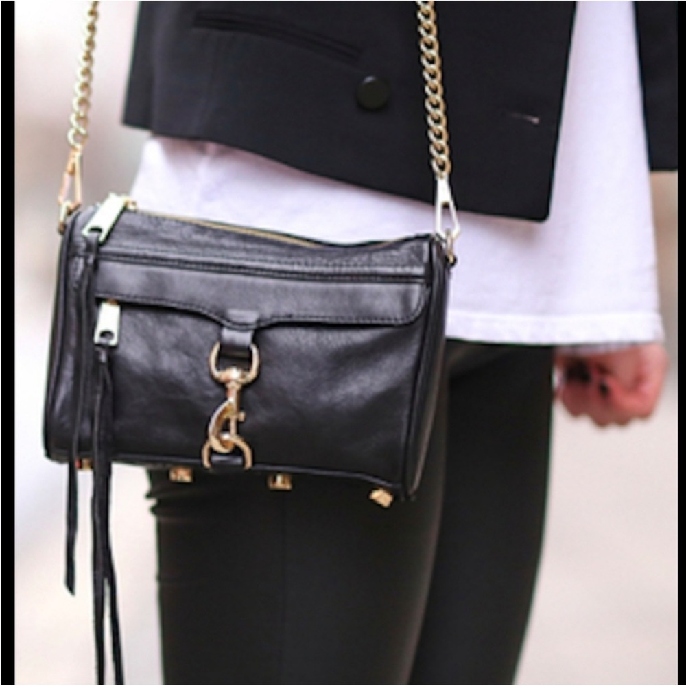 Rebecca Minkoff Black Mini M.A.C. Crossbody Handbag Chain Fringed Purse